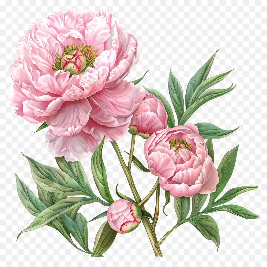 Peonies rosa Pink Peony Fiore in bianco e nero disegno illustrazione di fiori realistici Arte di fiori rosa - Disegno in bianco e nero di peonia rosa