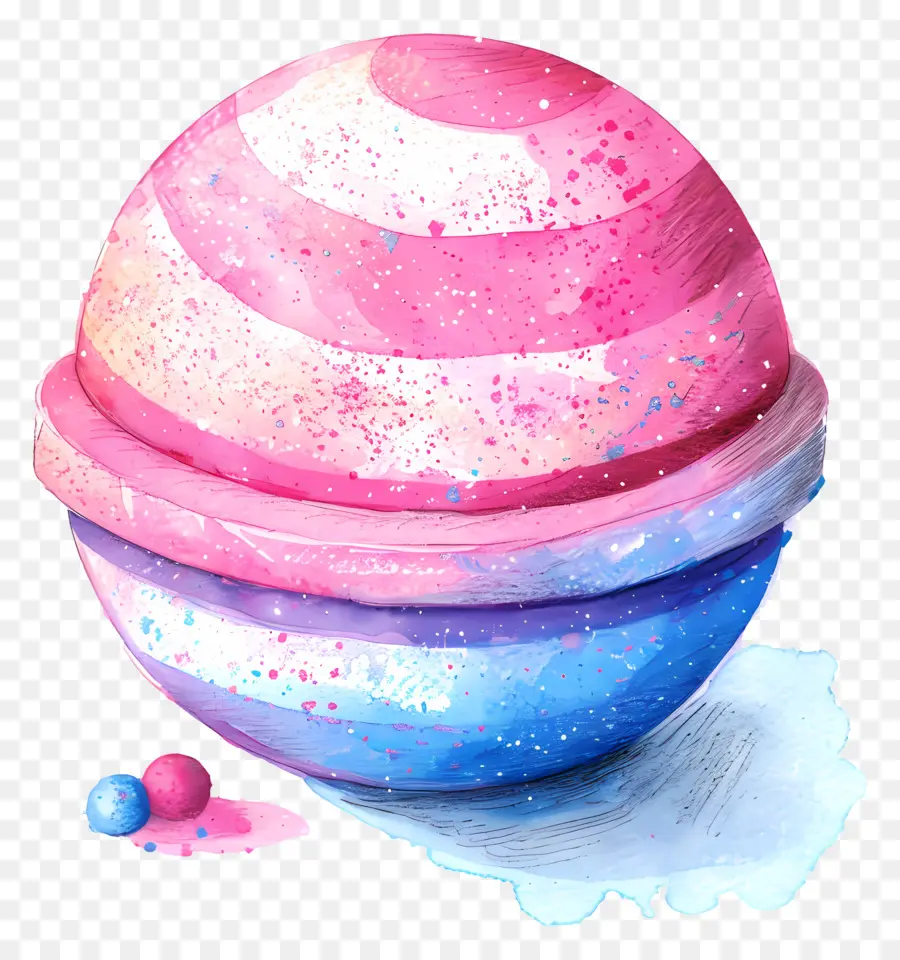 Bathbombe Aquarell Illustration rosa und blaue Kugel Gradientendesign Baumwoll Süßigkeiten - Aquarellkugel bei farbigen Tropfen, flauschige Textur