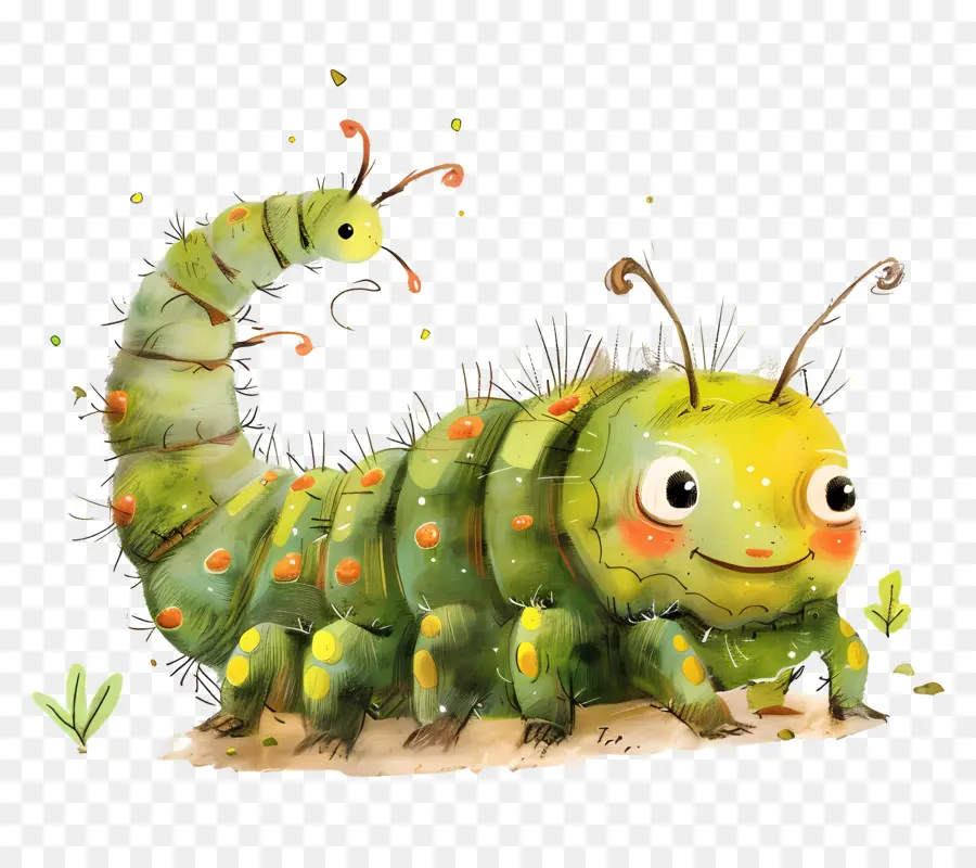 Caterpillar Cartoon Raupe hellgrün lächelhafter gelbe Antennen - Fröhliche Cartoon -Raupe in farbenfrohen Umgebung