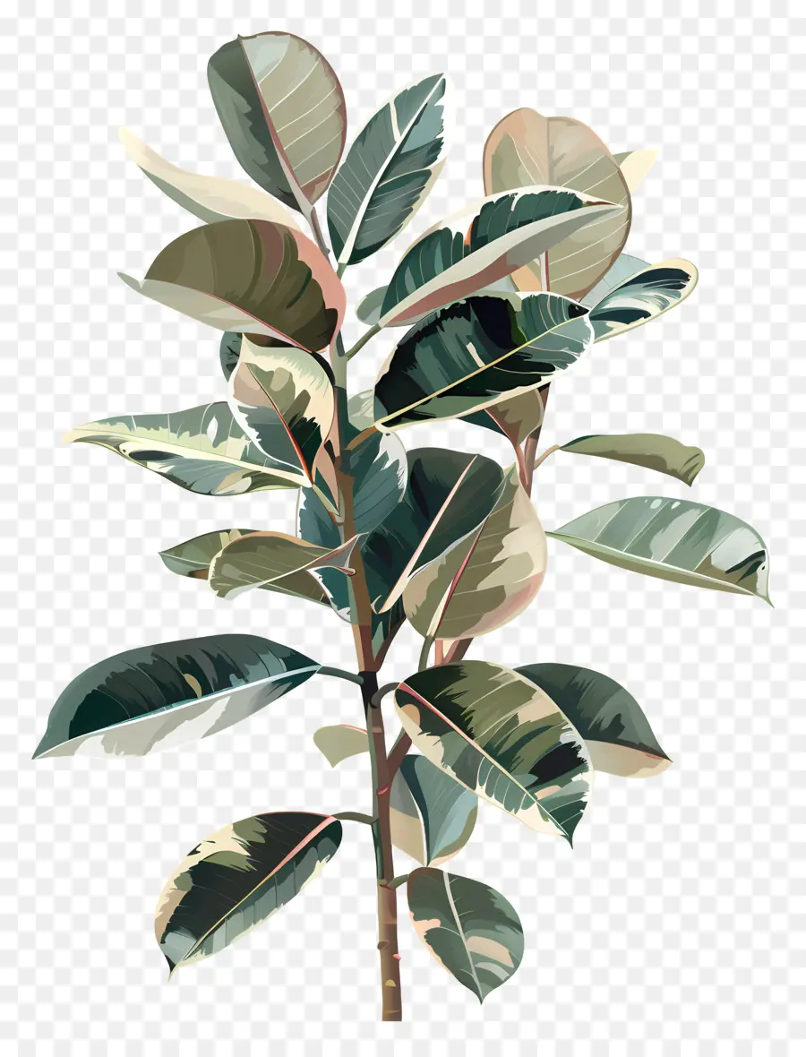 albero della gomma - Singola pianta a foglia con foglie verdi