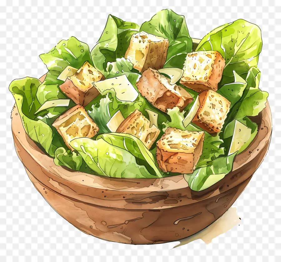 dầu ô liu - Salad với croutons trong bát gỗ