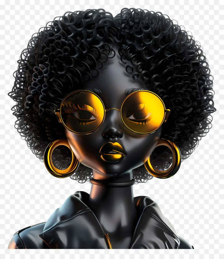 Afro Black Girl Black Woman Kính râm Áo khoác da Vòng cổ vàng - Người phụ nữ da đen với kính râm và áo khoác da
