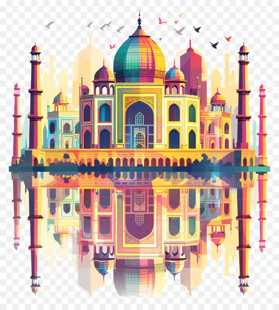 Taj Mahal - Vista stilizzata colorata dell'iconico Taj Mahal