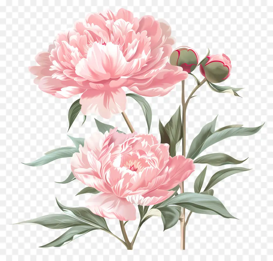 Peonie rosa chiaro Pink Peony Flower Petals gambo - Riempito in versione. 
Illustrator, AI