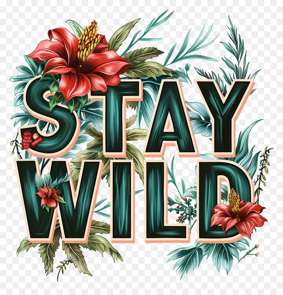 floralen Rahmen - Blumenrahmen mit 'Stay Wild' Text