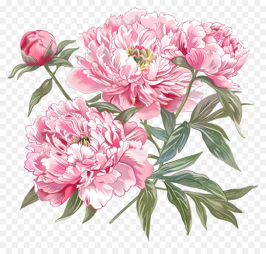 peonies pink pink peonies vase arrangement rosebud petals dark green leaves