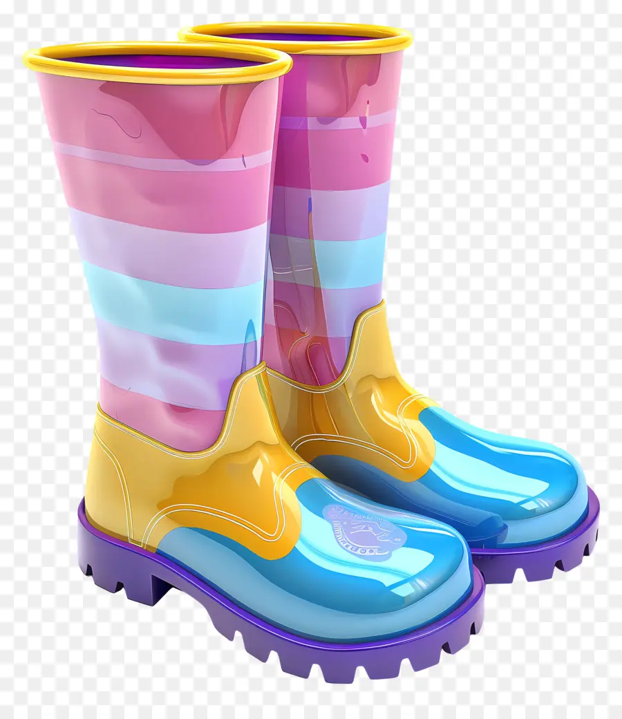 Boot mưa Giày mưa đầy màu sắc bằng nhựa Giày cao cổ - Đôi giày mưa nhựa đầy màu sắc với sọc