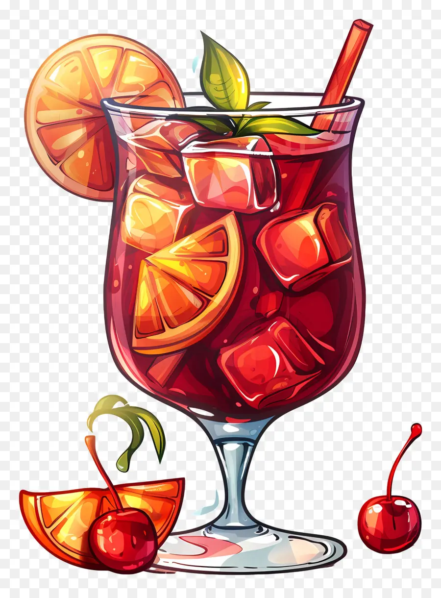 Weinglas - Rotwein mit Orangen und Kirschen