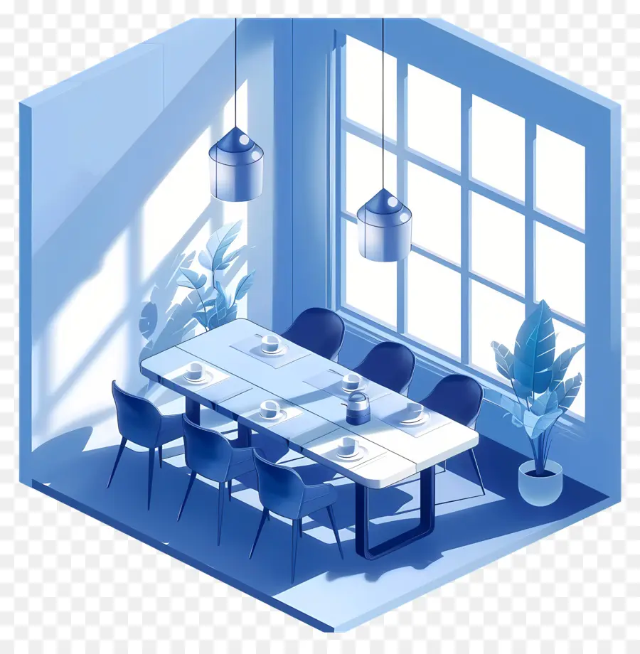 Speisesaal Innenarchitektur Hausdekor Speisesaal Möbel - Heller, geräumiger Zimmer mit blauen Wänden