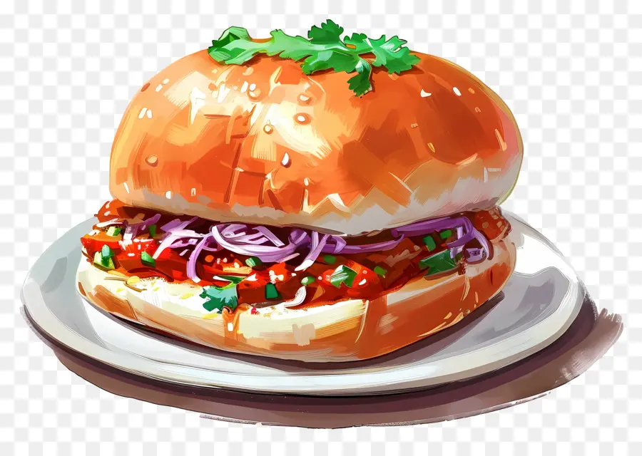bánh hamburger - Gourmet Hamburger với nước sốt và hành tây