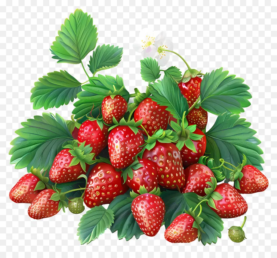 Erziele Erdbeeren Day Sternbeeren reif saftig rot - Reife Erdbeeren mit Blättern auf schwarzem Hintergrund