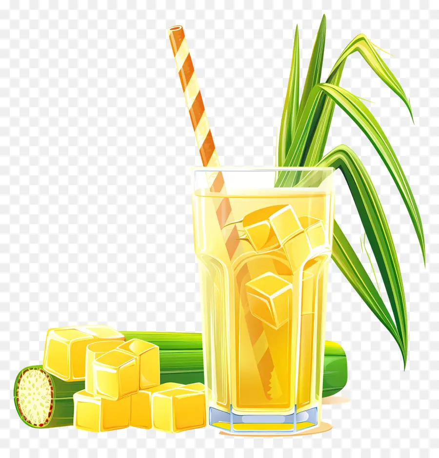 kalt trinken - Glas mit gelbem Getränk und Eis, Strohhalmen