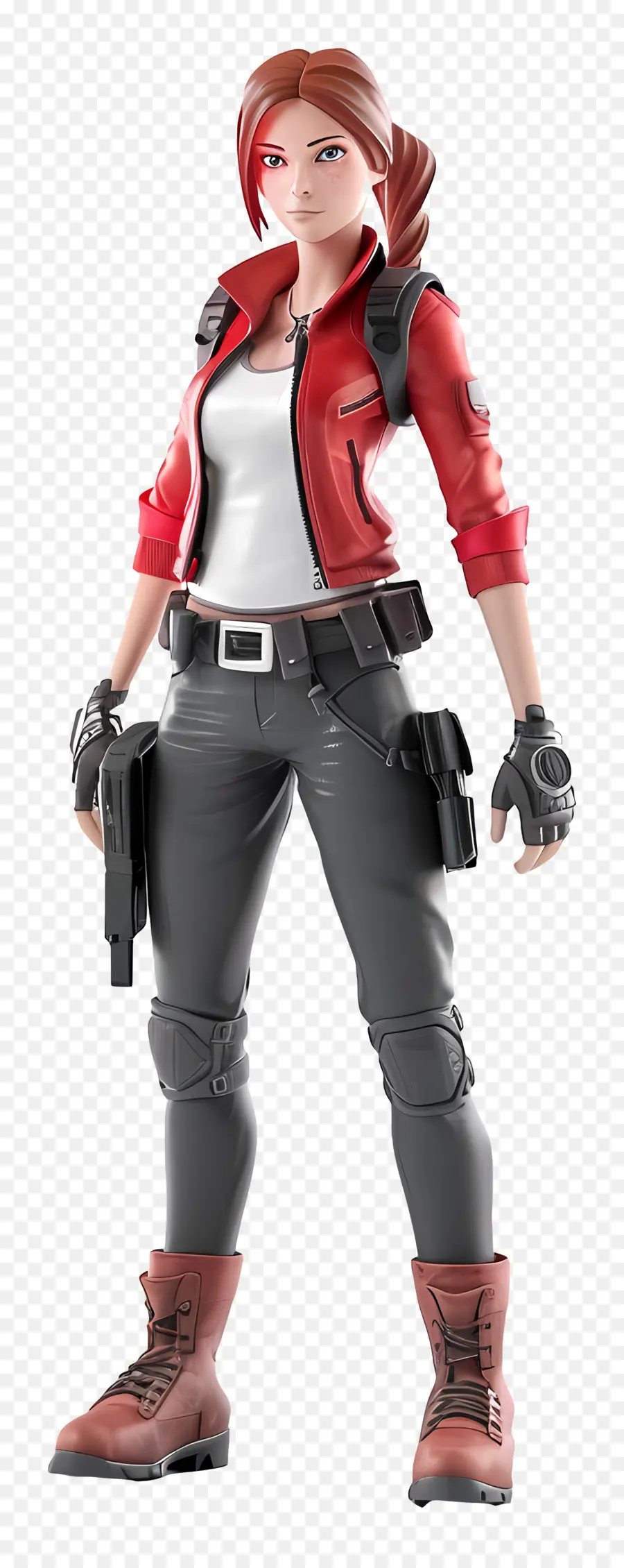 Claire Redfield figura donna rossa giacca nere pistole - Donna in giacca rossa con pistole incrociate le braccia