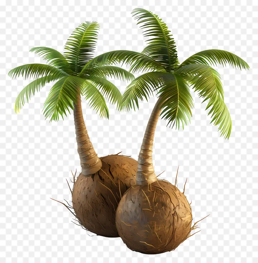 Kokospalme - Drei reife Kokosnüsse auf dem Boden
