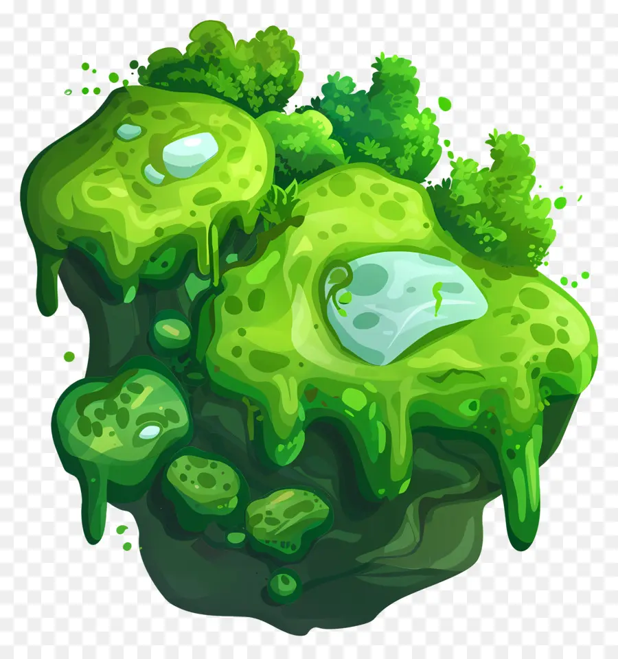 Grüne Moos grüne Insel Felsige Oberflächen-Moss-bedeckte Gesteine ​​Flechten - Grüne felsige Insel mit Moosbedeckten Felsbrocken