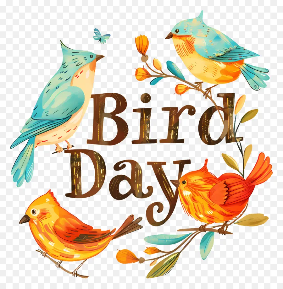 Bird Day Birds Bird Day Holiday Celebration - Birds on Branch con testo 