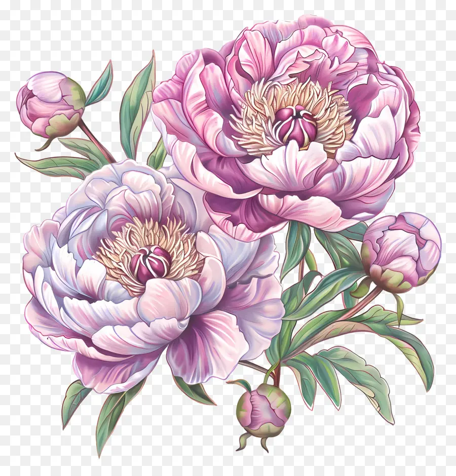 petali di fiori - Pittura ad acquerello di peonie rosa su nero