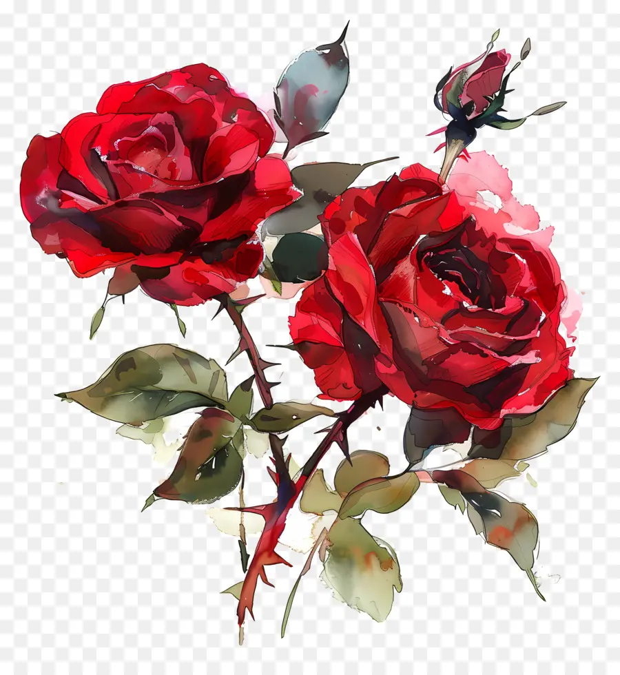Rose Rosse - Due rose rosse sullo sfondo nero ondeggiano