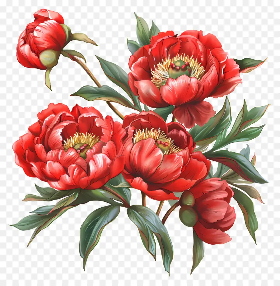 Peonie Red Red Peonies Bouquet Flowers Floral Disposition - Peonie rosse vibranti in disposizione circolare