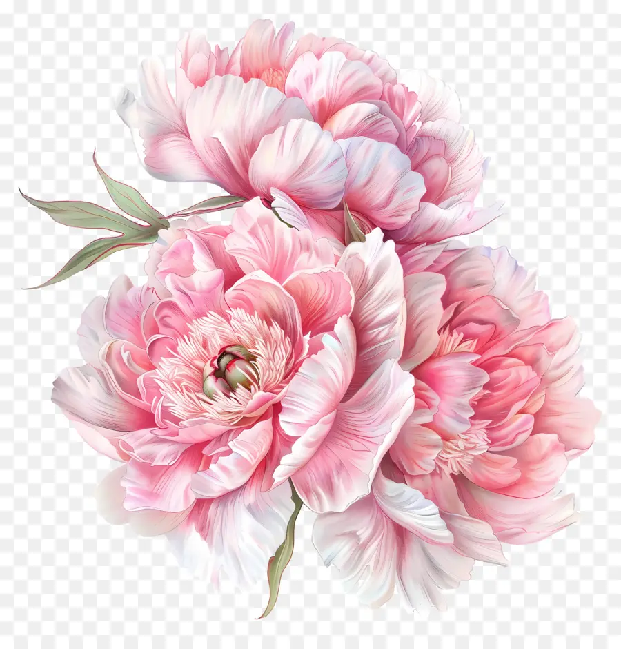 disegno floreale - Tre peonie rosa in una disposizione a cascata