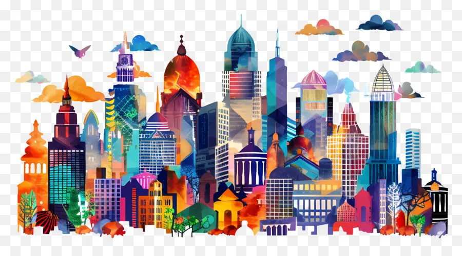 skyline della città - Skyline della città astratta colorata con vari elementi
