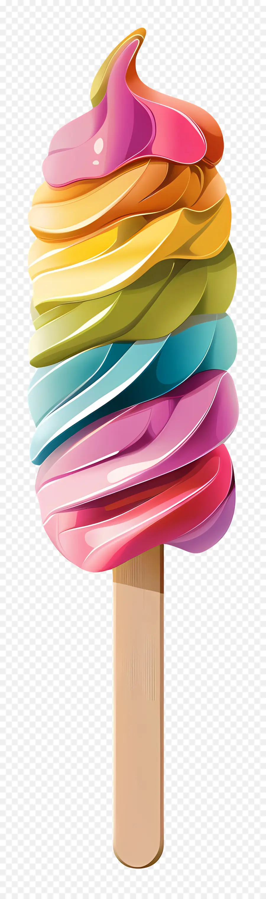 Eisstock Regenbogen Eis am Stiel geschwirrte Glasur bunte Dessert Eiscreme -Genuss - Regenbogen Eis am Stiel mit geschwungenen Glasfarbfarben