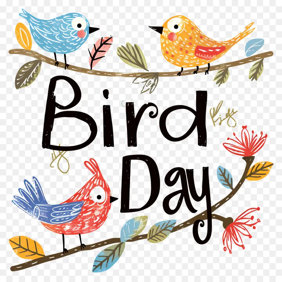Bird Day Vögel malen Ast farbenfroh - Abstrakte, farbenfrohe Vögel am Zweig, Natursthema