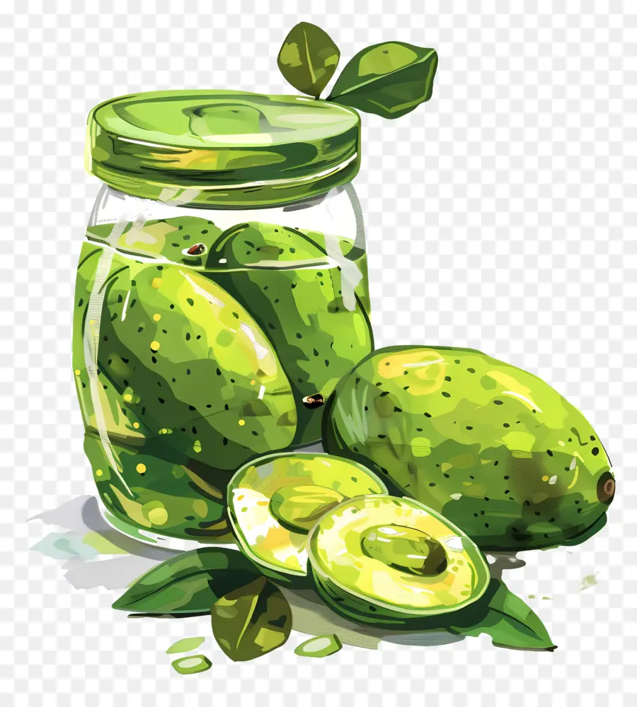 green mango pickle green apple glass jar leaves apple peel