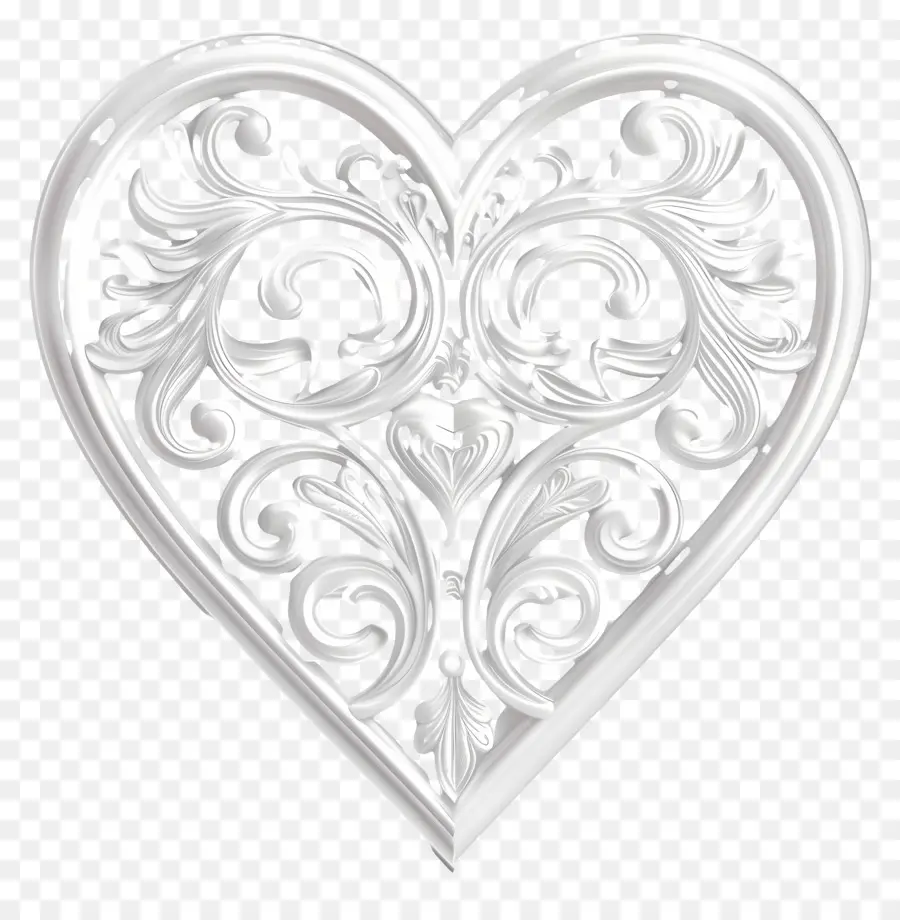 cuore bianco - Intricato oggetto decorativo a forma di cuore floreale