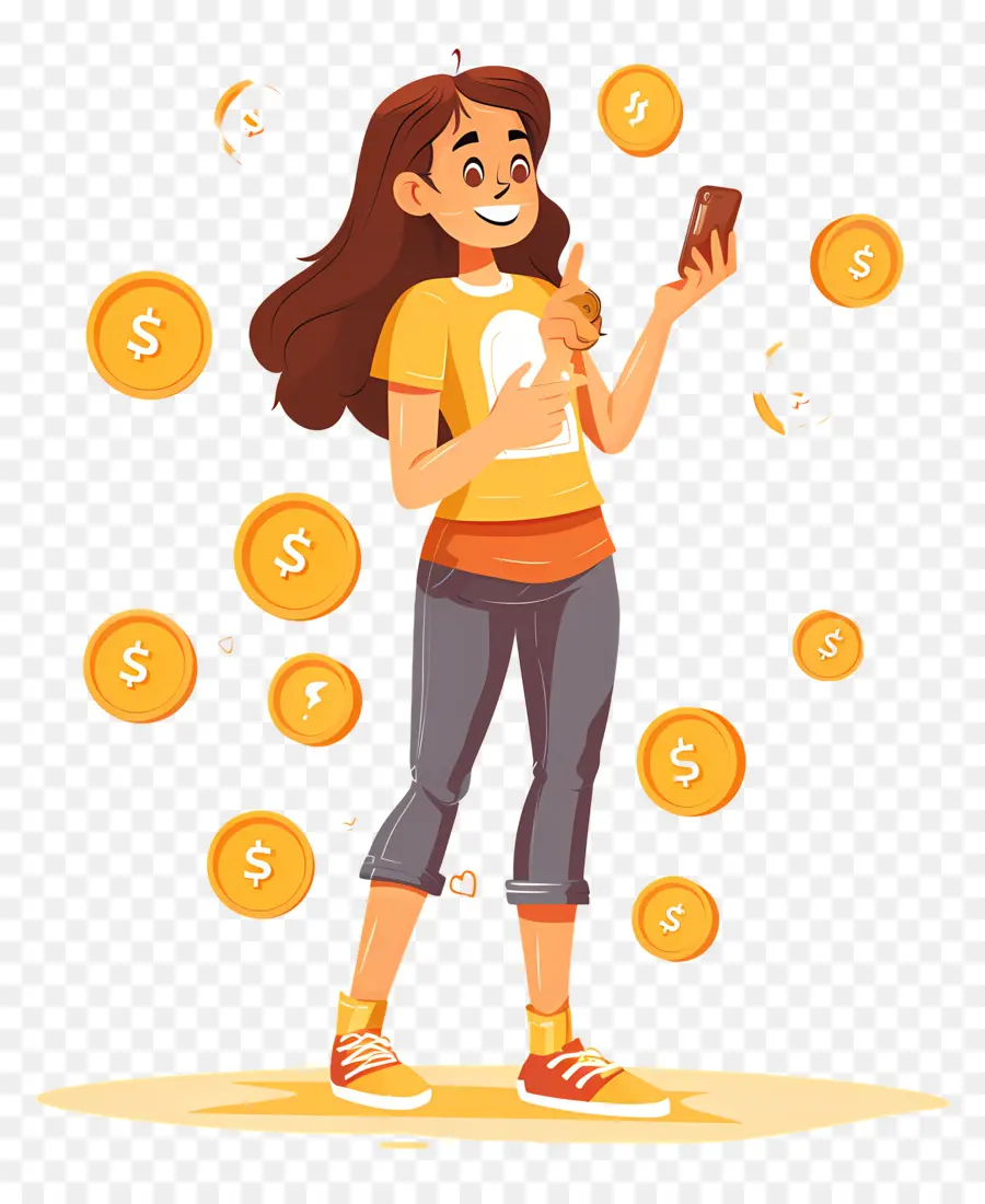 xã hội - Người phụ nữ có điện thoại nhìn vào tiền rơi