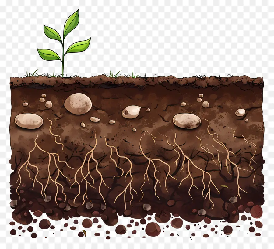 terreno terreno strati di terreno radici compositive del suolo Crescita delle piante - Il suolo sano nutre la crescita delle piante, le rocce presenti