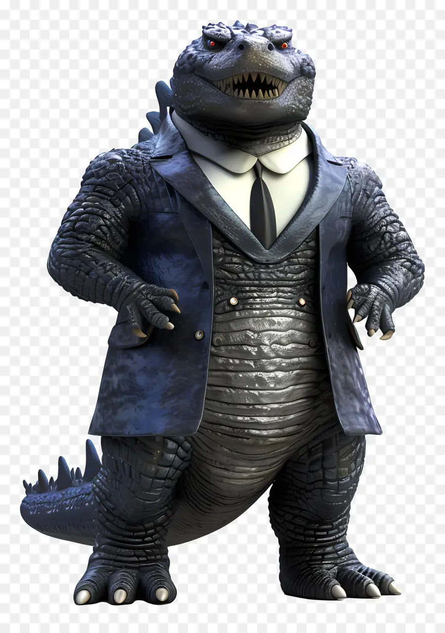 godzilla action figure reptile grey-scaled suit tie