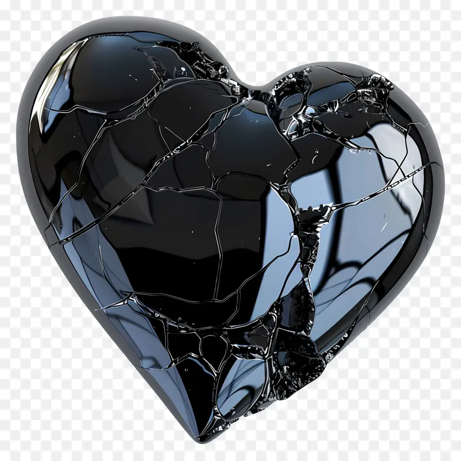 schwarz Herz - Rissiges Glasherz auf schwarzem Hintergrund