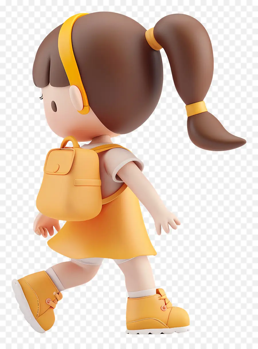walking little girl girl fashion backpack orange dress