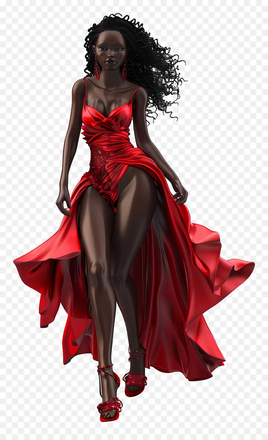 nền đỏ - 3d kết xuất của người phụ nữ mặc váy đỏ