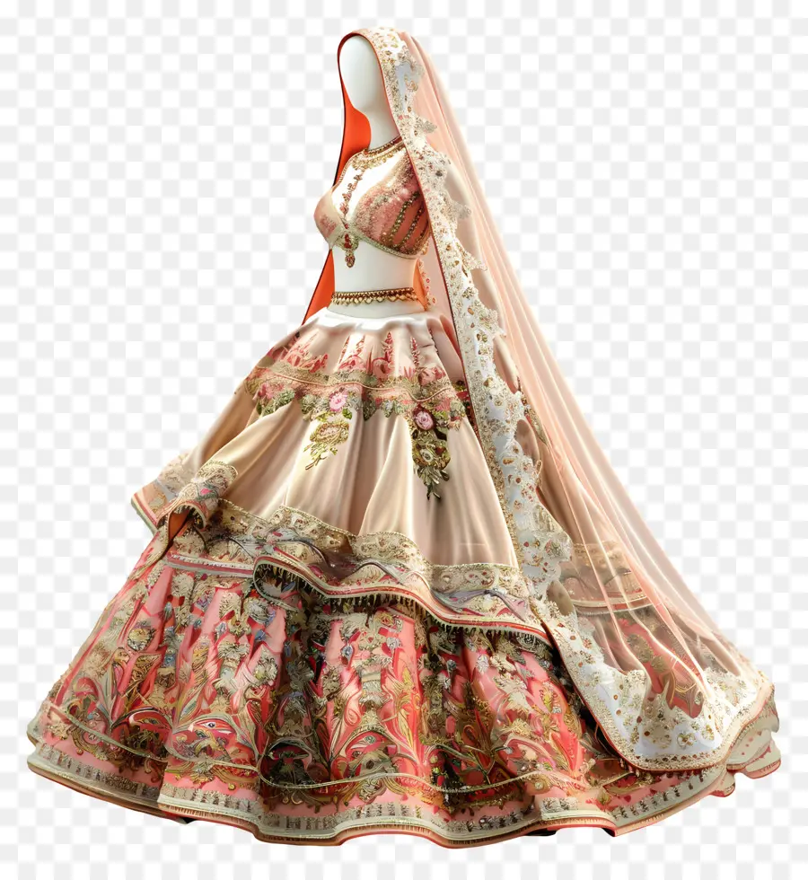 Váy cưới Ấn Độ mặc trang phục truyền thống và trang phục vàng của Ấn Độ - Red & Gold Indian Bridal Lehenga với màn che mặt