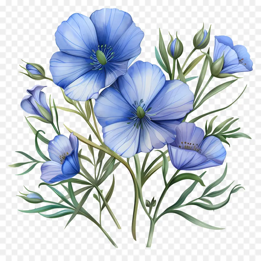 Blue Linum Perenne Blue Flowers Petals Giallo Centro disposizione - Bellissimi fiori blu con centri gialli, disposizione vibrante