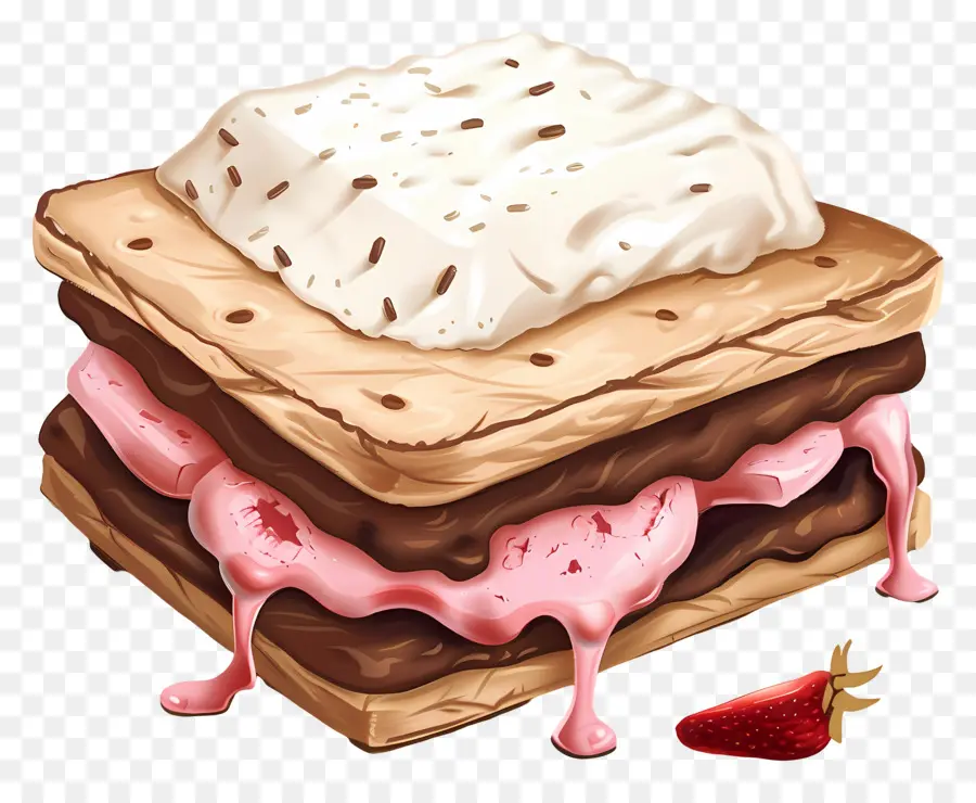 dâu - Bánh sandwich bánh sô cô la với kem đánh bông