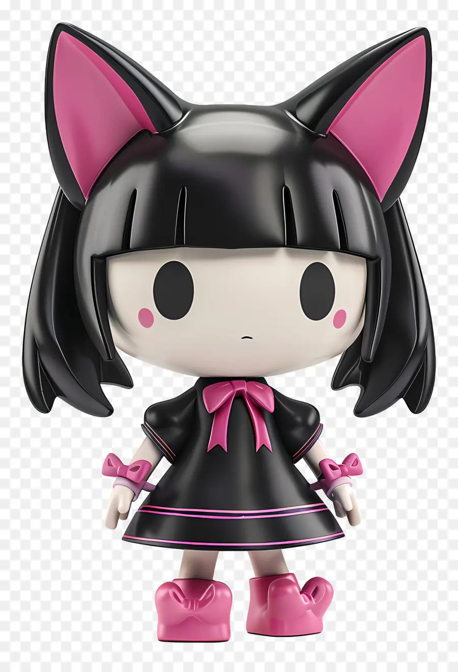 Kuromi figura anime orecchie da gatto abito rosa scarpe nere - Donna in abito rosa con orecchie di gatto