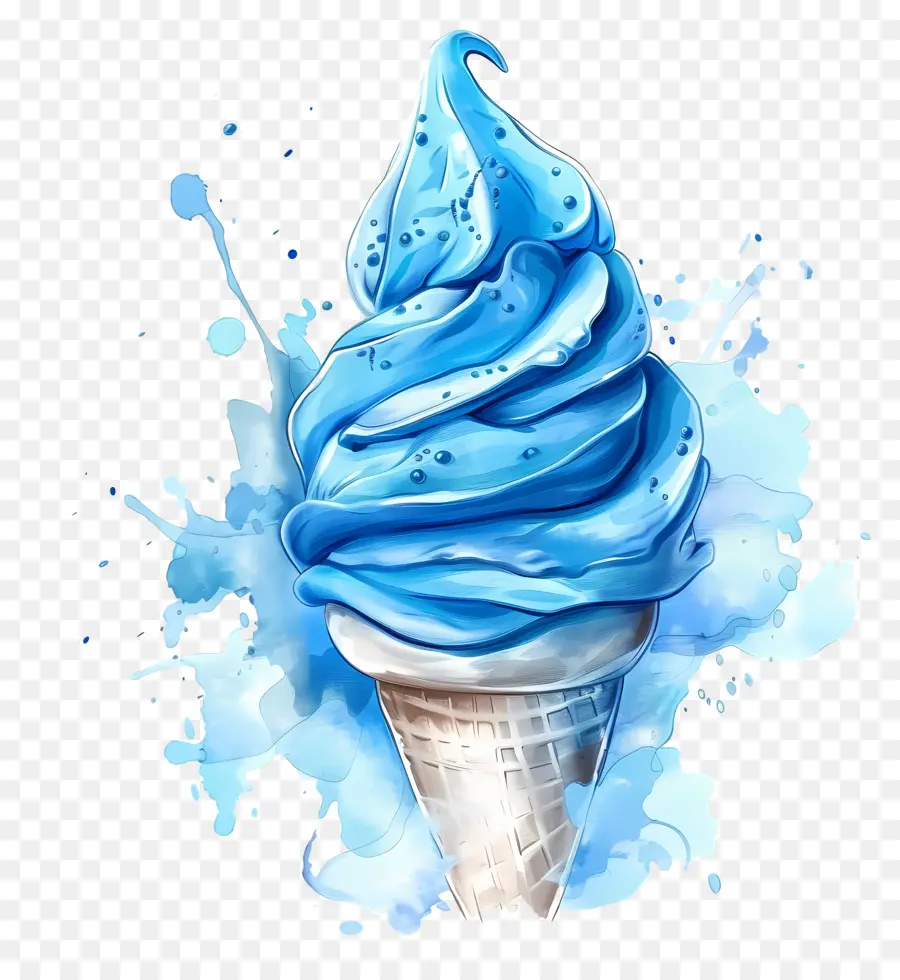 blue ice cream watercolor painting ice cream cone blue swirls frozen dessert
