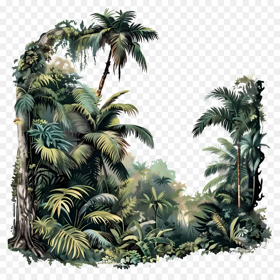 Dschungel Regenwald Dschungelbäume Pflanzen Blätter - Üppiger Dschungel mit grünen Blättern und Reben