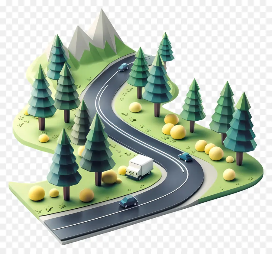 Pinien - 3D -Straßenmodell mit Bäumen und Himmel