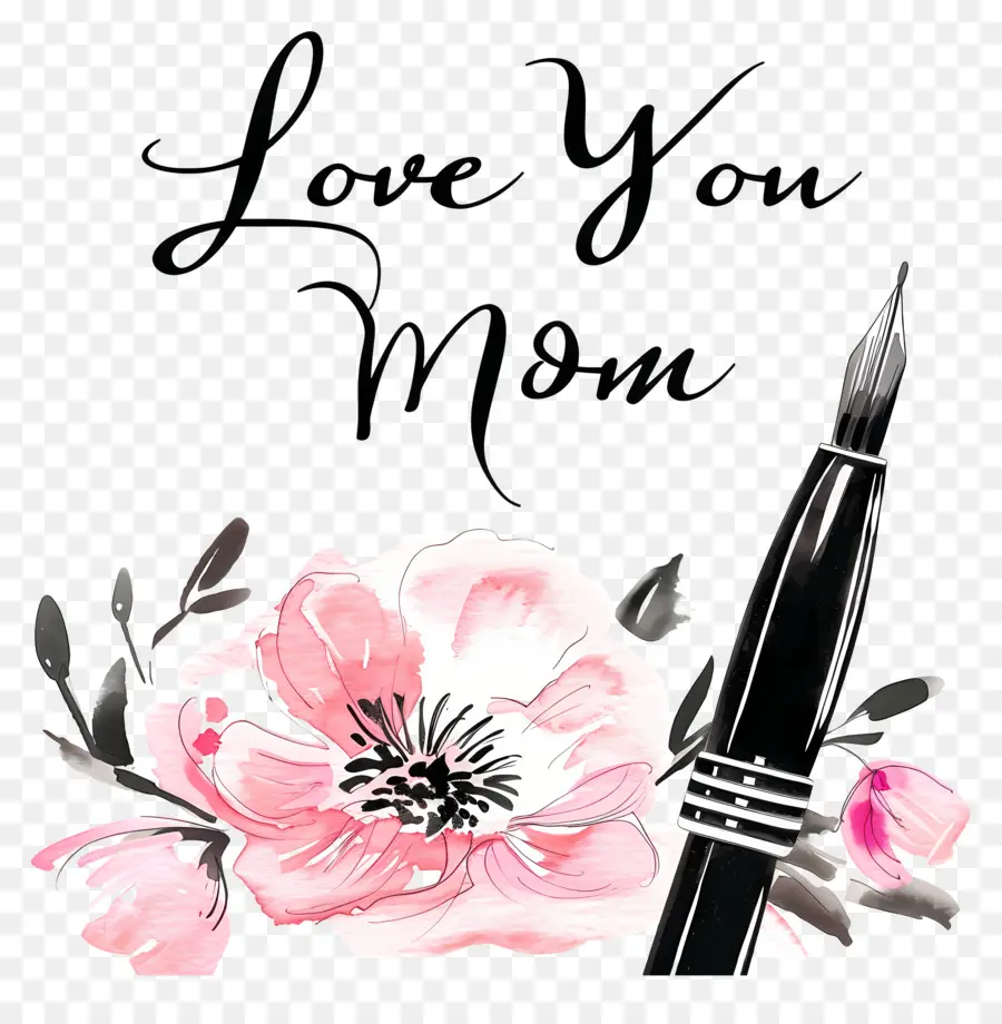 La festa della mamma - Sfondo nero, fiori, penna stilografica, 