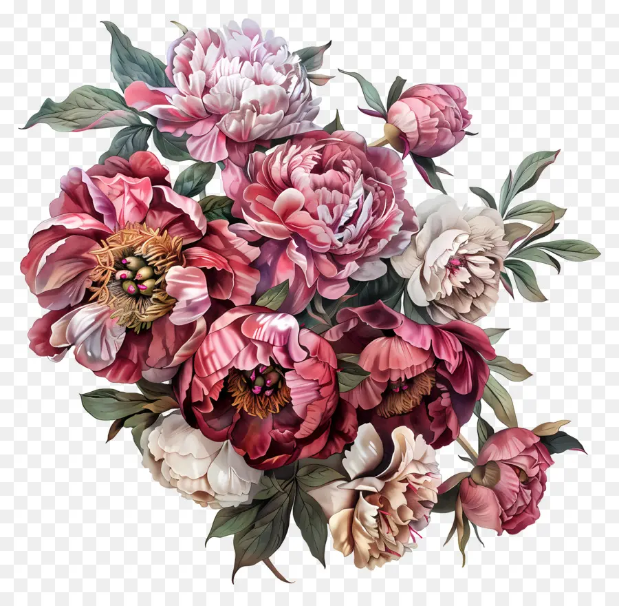Peonies Bouquet Peonies Bouquet Blumen rosa - Bunte Pfingstrouze auf schwarzem Hintergrund