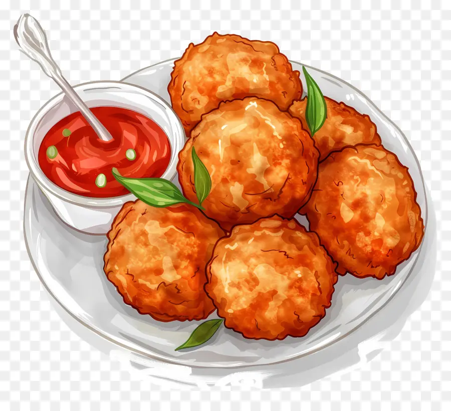 Batata Vada Fried Dumplings bánh mì chiên giòn - Bánh bao chiên với sốt cà chua và thảo mộc