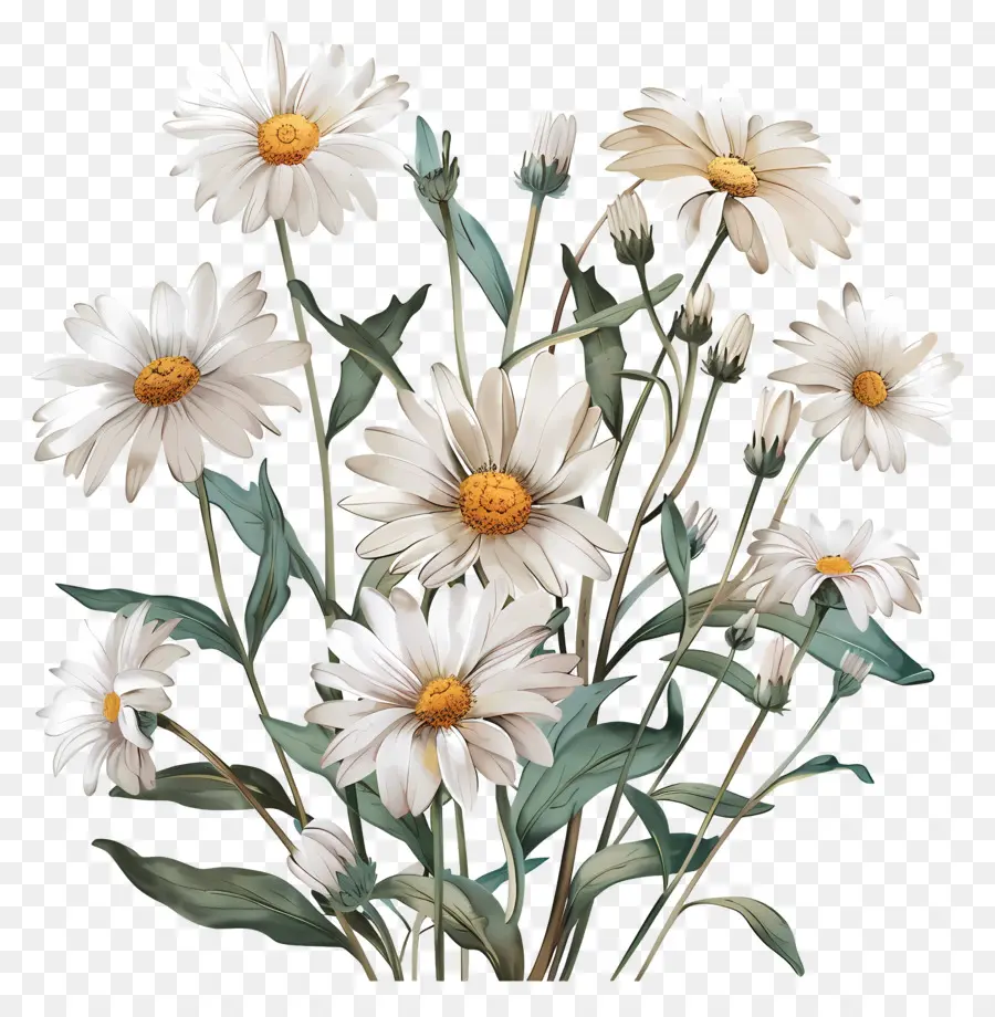 aesthetic daisies vintage watercolor painting white daisy flowers black background realistic style
