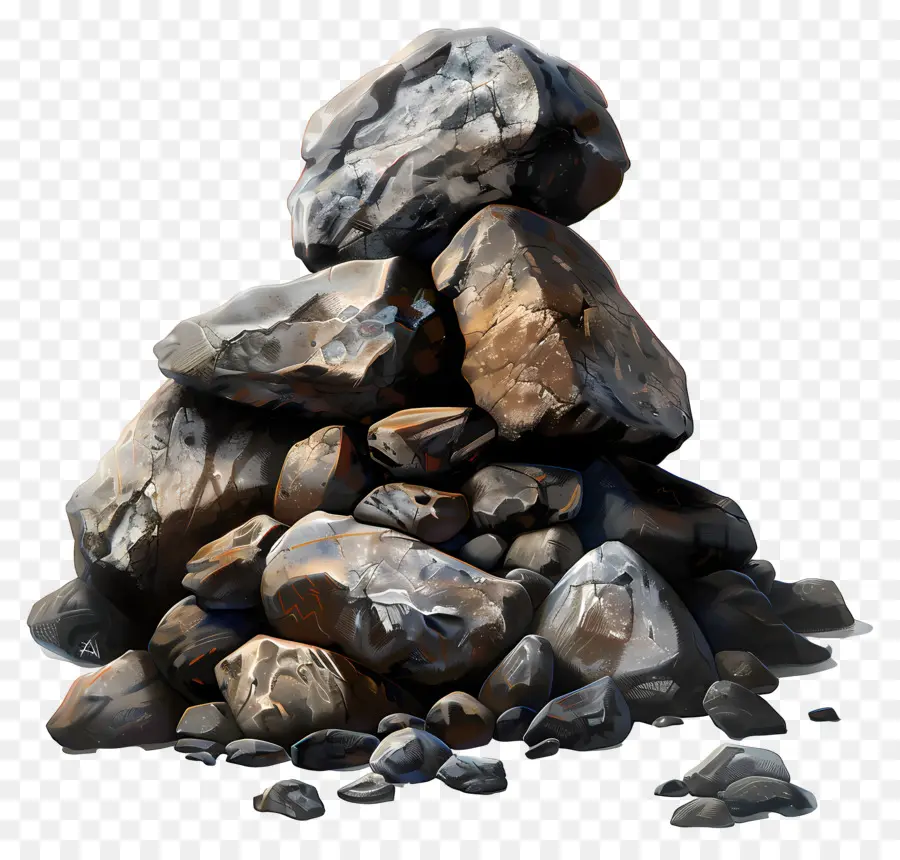 Ram di grandi massi rocce ruvida frastagliata - Grandi massi con patatine sparse, sfondo grigio