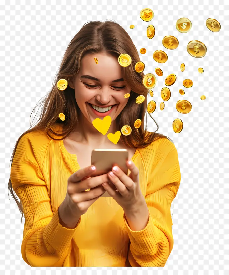 Social Media - Frau gewinnt glücklich Geld im Telefonspiel