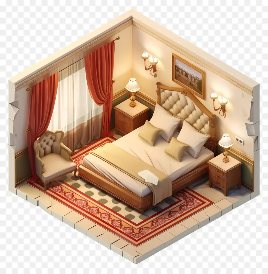 Phòng ngủ của khách sạn Giường có kích thước giường màu đỏ và vàng - Phòng ngủ sang trọng với các điểm nhấn màu đỏ và vàng