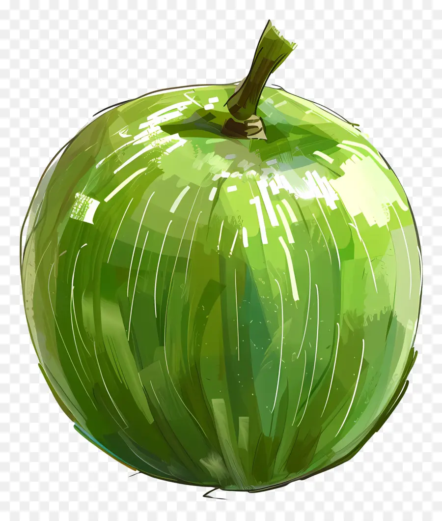 Grüne Kokosnussgrün Apfel -Aquarellmalerei Realistische Früchte - Grüner Apfel auf schwarzem Hintergrund, Aquarellmalerei